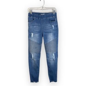 Grace & Lace Blue Distressed Motocross Denim Jeggings Size Medium